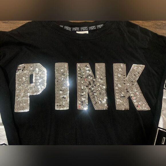 PINK VS BLING TSHIRT / SEQUIN JOGGER LEGGINGS P OUTFIT - Picture 2 of 12